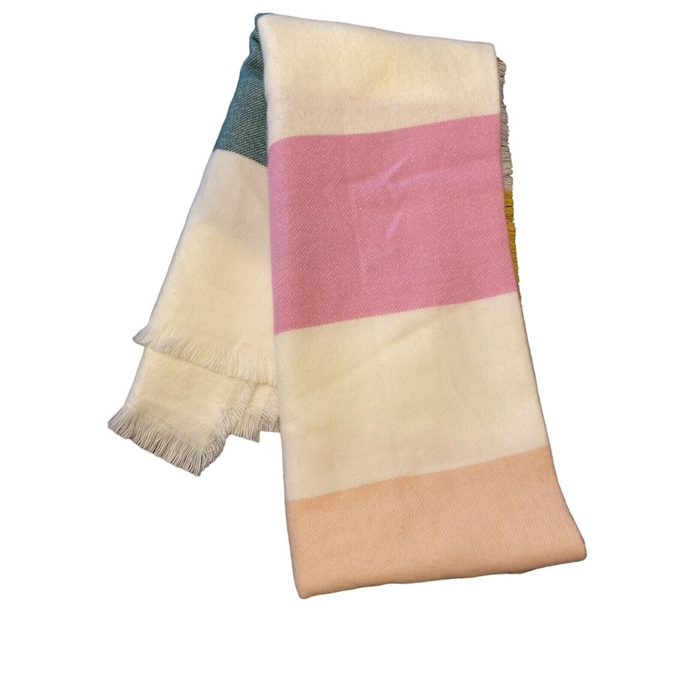 Madewell Multi Color Striped Blanket Scarf Pink Yellow‎ Teal Fringe Oversized